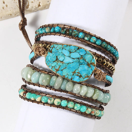 Women’s 5-Strand Wrap Bracelet – Handmade Natural Stone