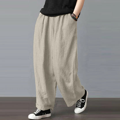 Women’s Cotton Linen Wide-Leg Pants – Loose Casual Trousers