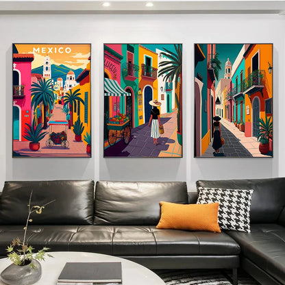 Cactus Mexico Canvas Wall Art – Modern Travel Poster