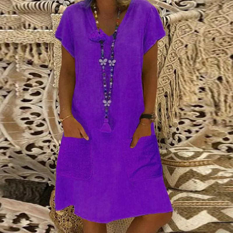 Women’s Summer V-Neck Short Sleeve Casual Mini Dress