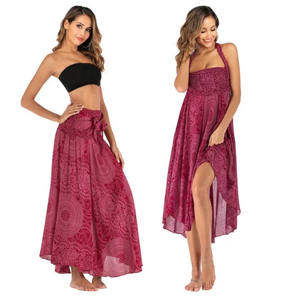 Women’s Boho Floral Long Skirt – Elastic Waist Casual Faldas