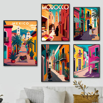 Cactus Mexico Canvas Wall Art – Modern Travel Poster