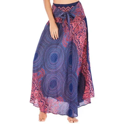 Women’s Boho Floral Long Skirt – Elastic Waist Casual Faldas