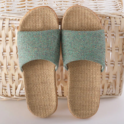 Home couple indoor slippers wooden floor cotton linen linen slippers home non-slip men and women thick bottom summer