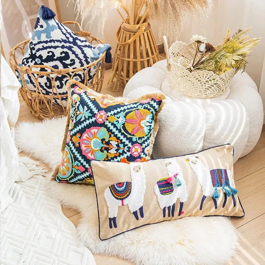 Vintage Boho Tufted Lumbar Pillow Cover