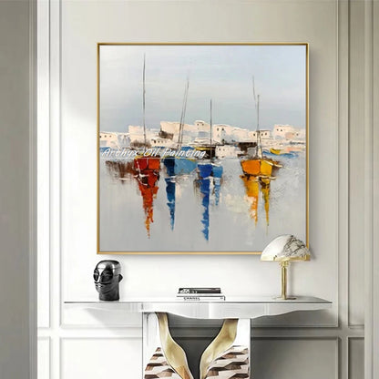 Abstract Boat Canvas Wall Art – Modern Ship Painting