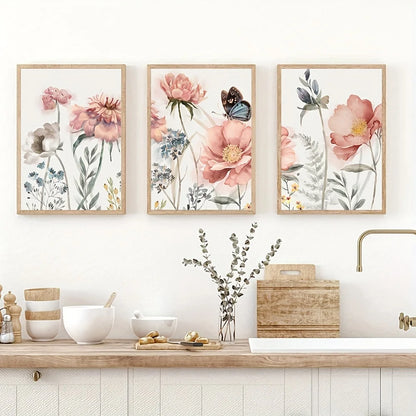 3PCS Pink Flower Wall Art – Nordic Botanical Prints