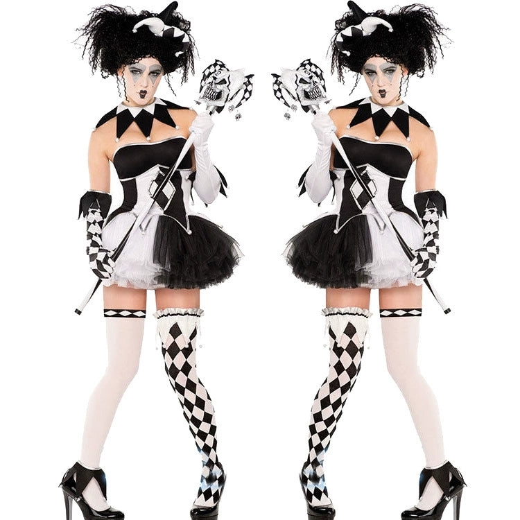 Halloween Men's Black and White Clown Costume Playing Cards Cosplay Clothes Stage Performance Costume Circus Couple Clothes