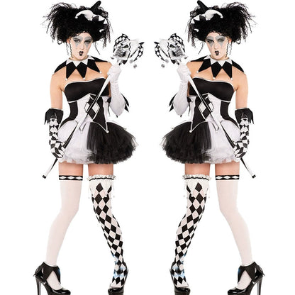 Halloween Men's Black and White Clown Costume Playing Cards Cosplay Clothes Stage Performance Costume Circus Couple Clothes