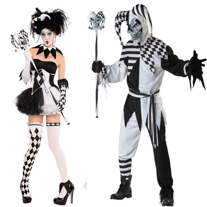 Halloween Men's Black and White Clown Costume Playing Cards Cosplay Clothes Stage Performance Costume Circus Couple Clothes