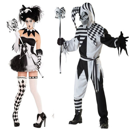 Halloween Men's Black and White Clown Costume Playing Cards Cosplay Clothes Stage Performance Costume Circus Couple Clothes